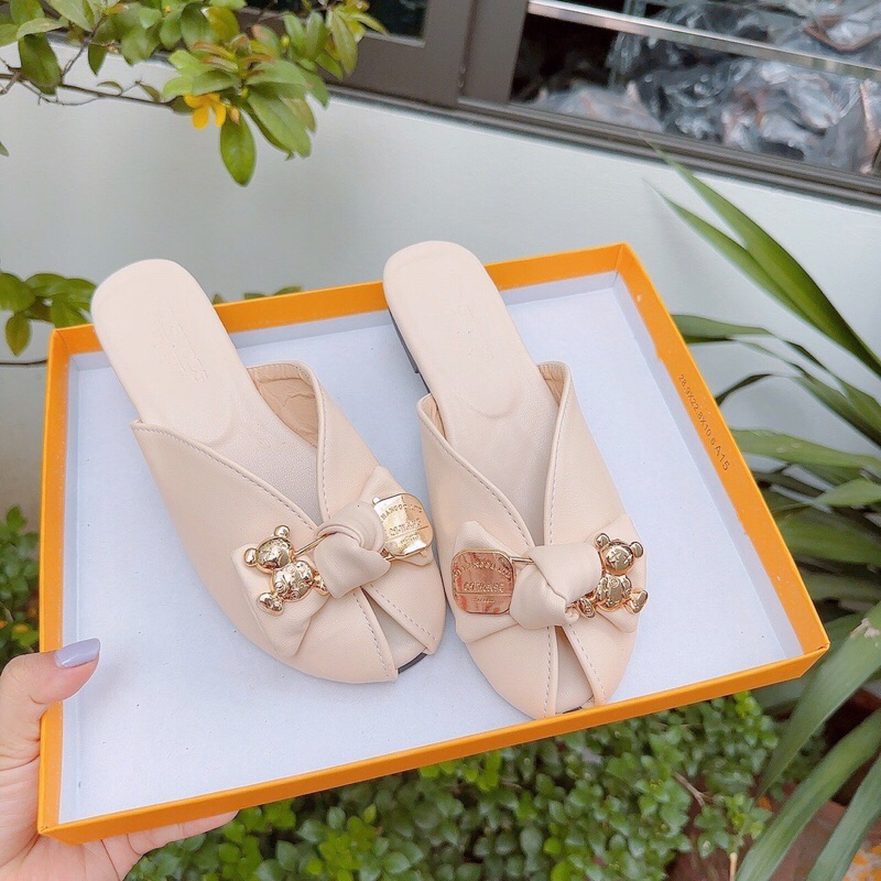 Dép lê❤️ Dép sục đế bệt hở mũi nơ gấu vàng xinh xỉu