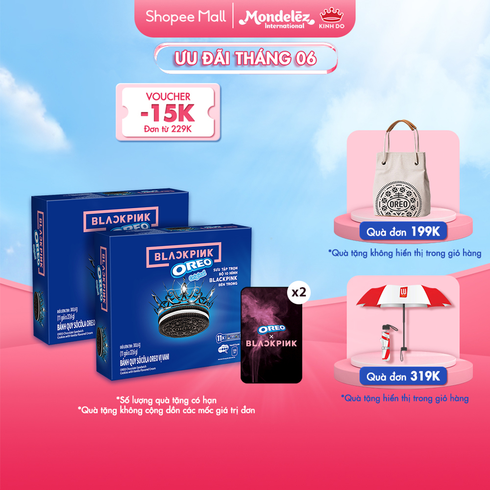 Bánh quy OREO BLACKPINK vị vani, combo 2 hộp x 303.6g (Tặng kèm card BLACKPINK bên trong mỗi sản phẩm)
