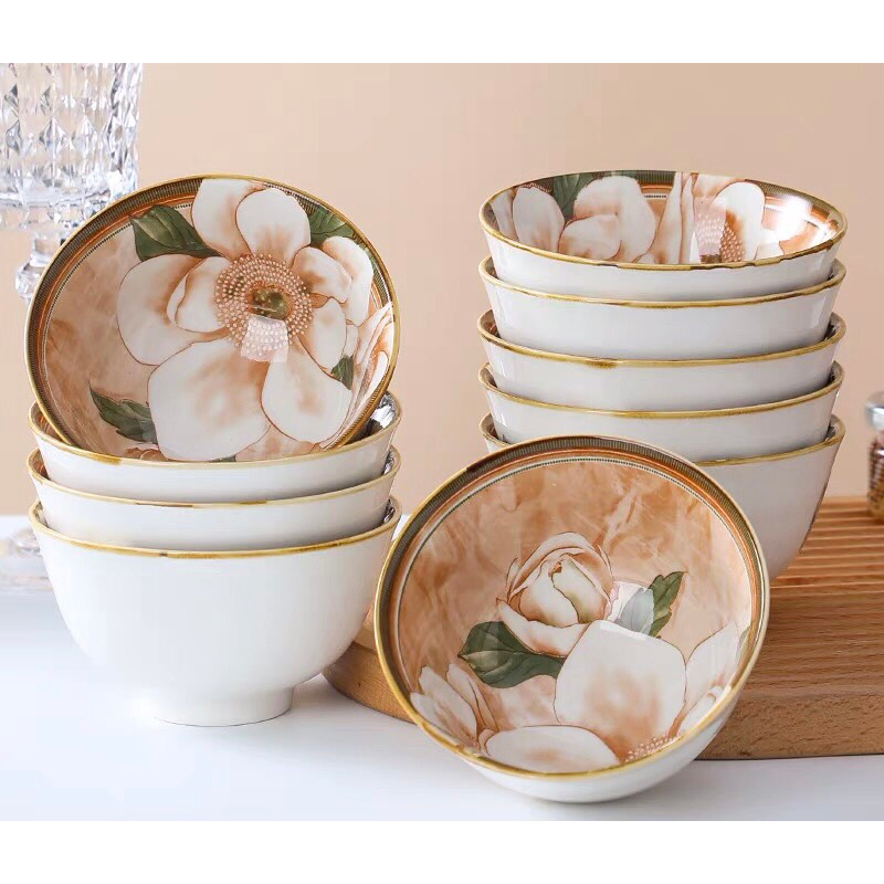 Bộ 6 bát hoa trà men sứ cao cấp kèm 6 đôi đũa hộp tặng quà cho người thân và bạn bè