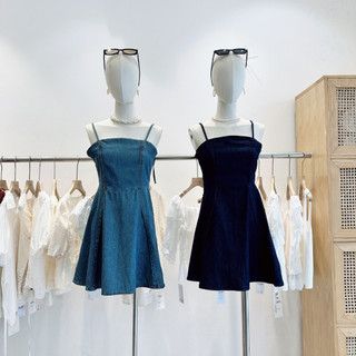 Váy cc+ jeans 2 dây dáng a xoè ngắn basic