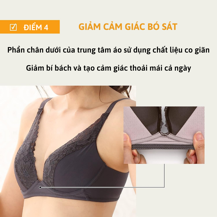 Áo lót Wacoal ISFB332 không gọng, nâng đẩy, ren, chống chảy xệ - Lecien