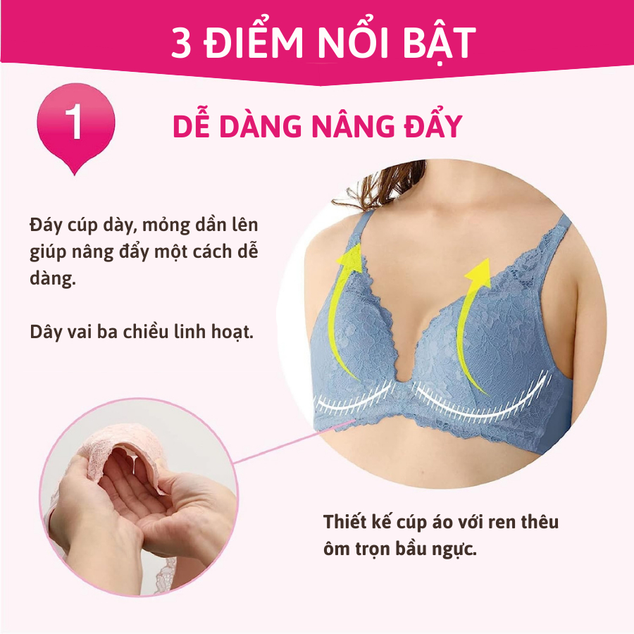 Áo lót Wacoal ISFB074 có gọng, nâng đẩy, ren thêu - Lecien