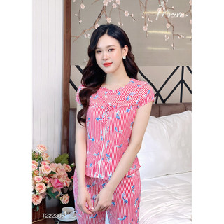 Bộ lanh mặc nhà nữ áo cộc tay quần ngố mát lạnh mùa hè mộc eva - t222306-t222307