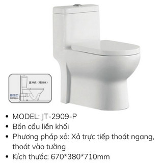 Bồn cầu xả thải thoát ngang, liền khối, men nano foxis jt2909-p