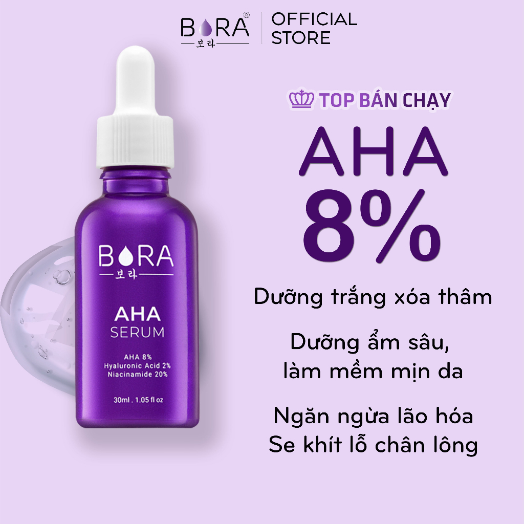 COMBO 4 Tinh Chất Serum Ngăn Ngừa Mụn Dưỡng Ẩm Cho Da BORA AHA 8% Lọ 30ml