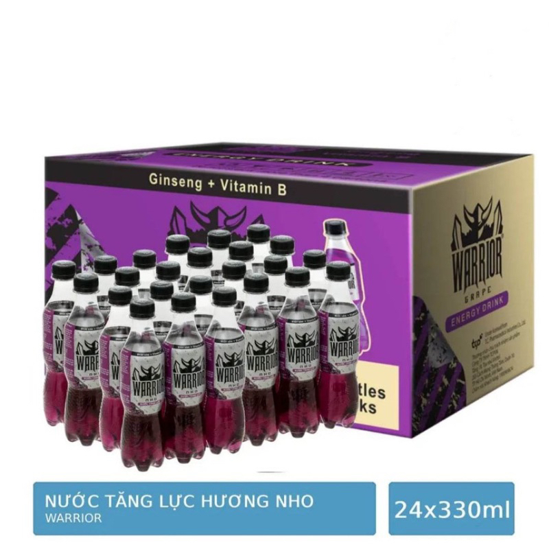 thùng 24 chai nước tăng lực Warrior hương nho chai 330ml