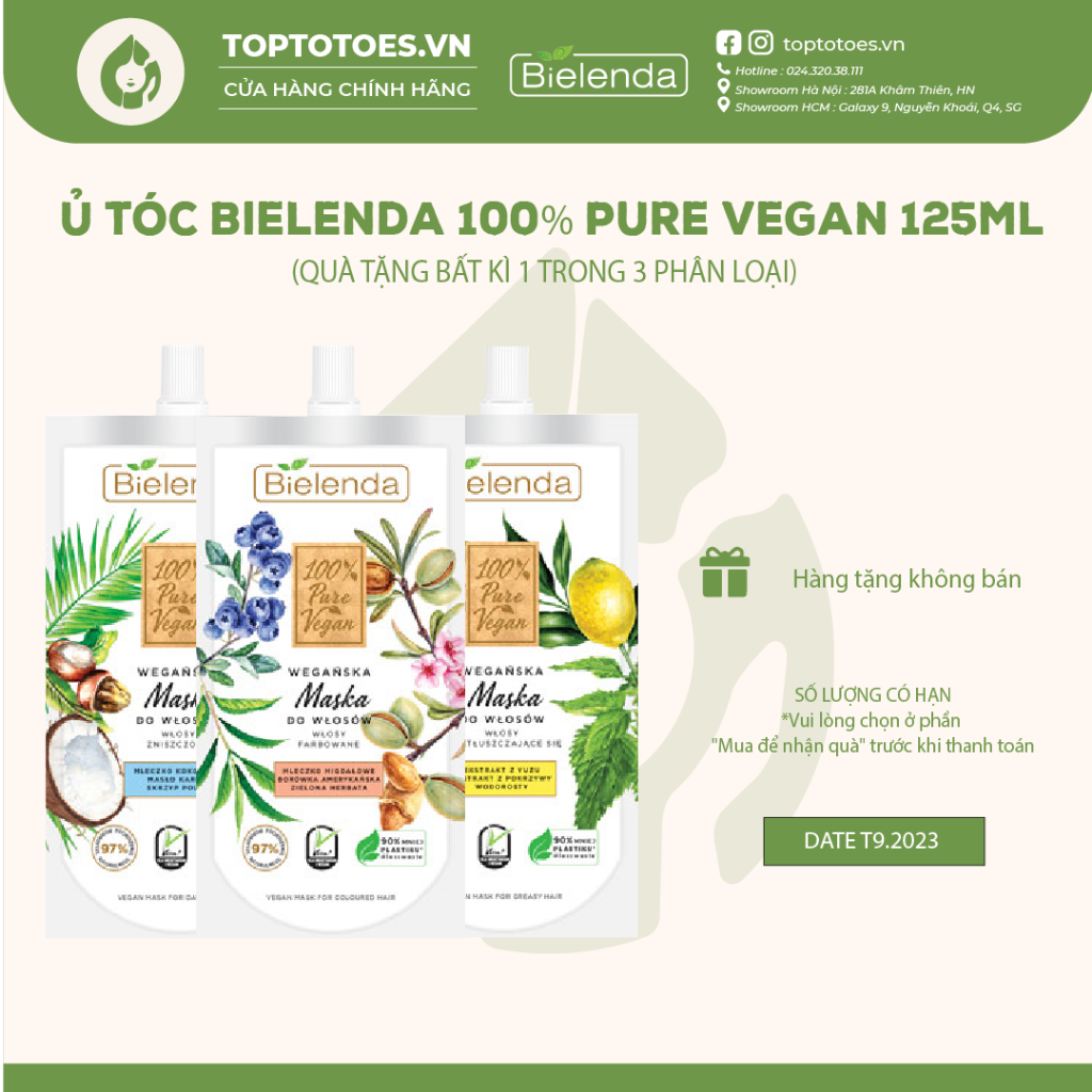 Ủ tóc Bielenda 100% Pure Vegan 125ml [QUÀ TẶNG KÈM ĐƠN HÀNG]