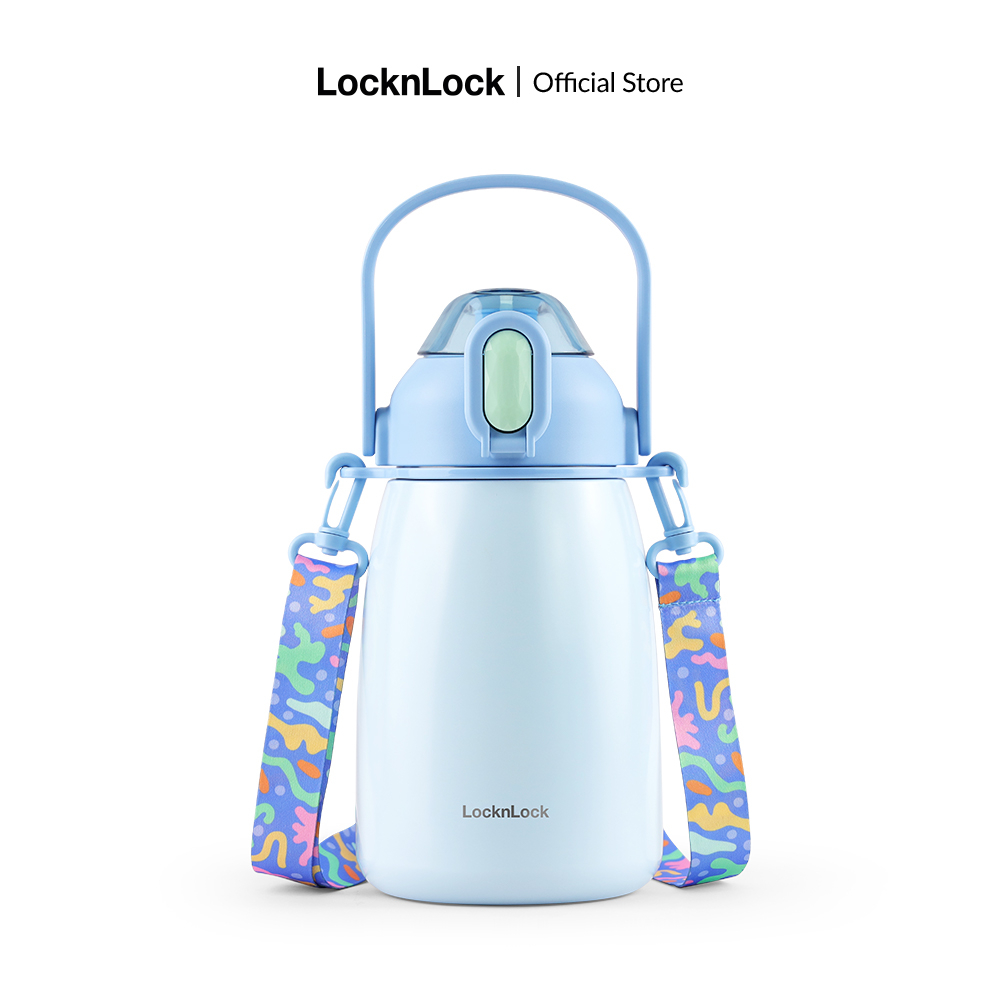 Bình giữ nhiệt Lock&Lock Potbelly Tumbler 1L thép không gỉ, nắp bật 1 chạm, có dây deo quai xách tiện lợi LHC3311