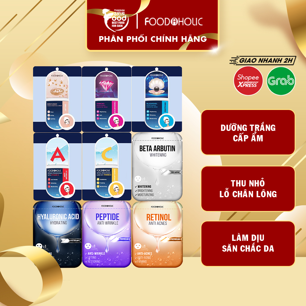 Mặt nạ giấy dưỡng ẩm, dưỡng trắng da Hàn Quốc Foodaholic Mask (Vitamin A,B,C,D,E,K, Tổ yến)