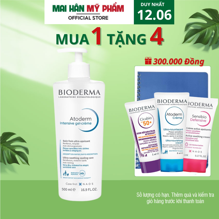 Gel dưỡng ẩm và làm dịu cho da khô, da rất khô Bioderma Atoderm Intensive gel-crème 500ml