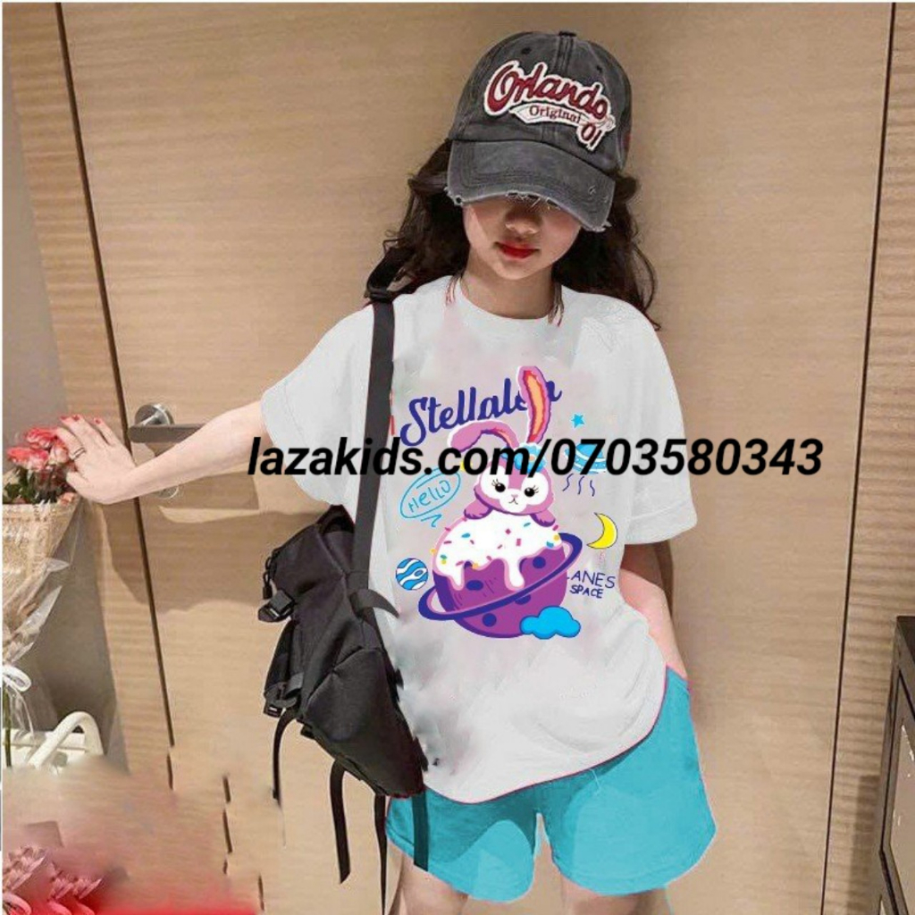 Đồ bé gái SIZE ĐẠI 20KG-50KG mặc siêu sang chảnh thỏ STELLA áo thun form rộng kèm quần short có túi ngầu