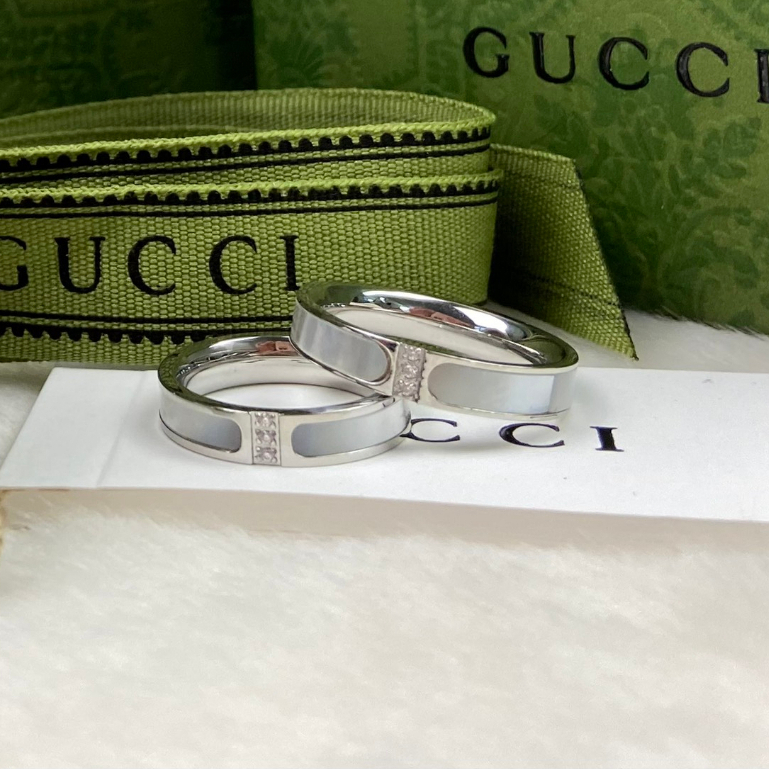 Nhẫn cặp đôi Gucci siêu hot - Nhẫn xà cừ đính đá cao cấp- Nhẫn titan, nhẫn gucci đôi full box-Khắc tên theo yêu cầu