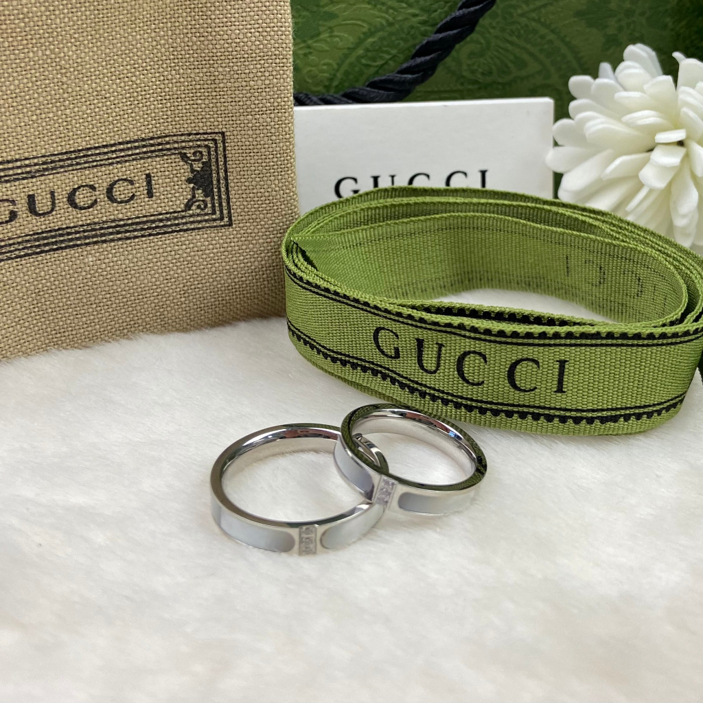 Nhẫn cặp đôi Gucci siêu hot - Nhẫn xà cừ đính đá cao cấp- Nhẫn titan, nhẫn gucci đôi full box-Khắc tên theo yêu cầu