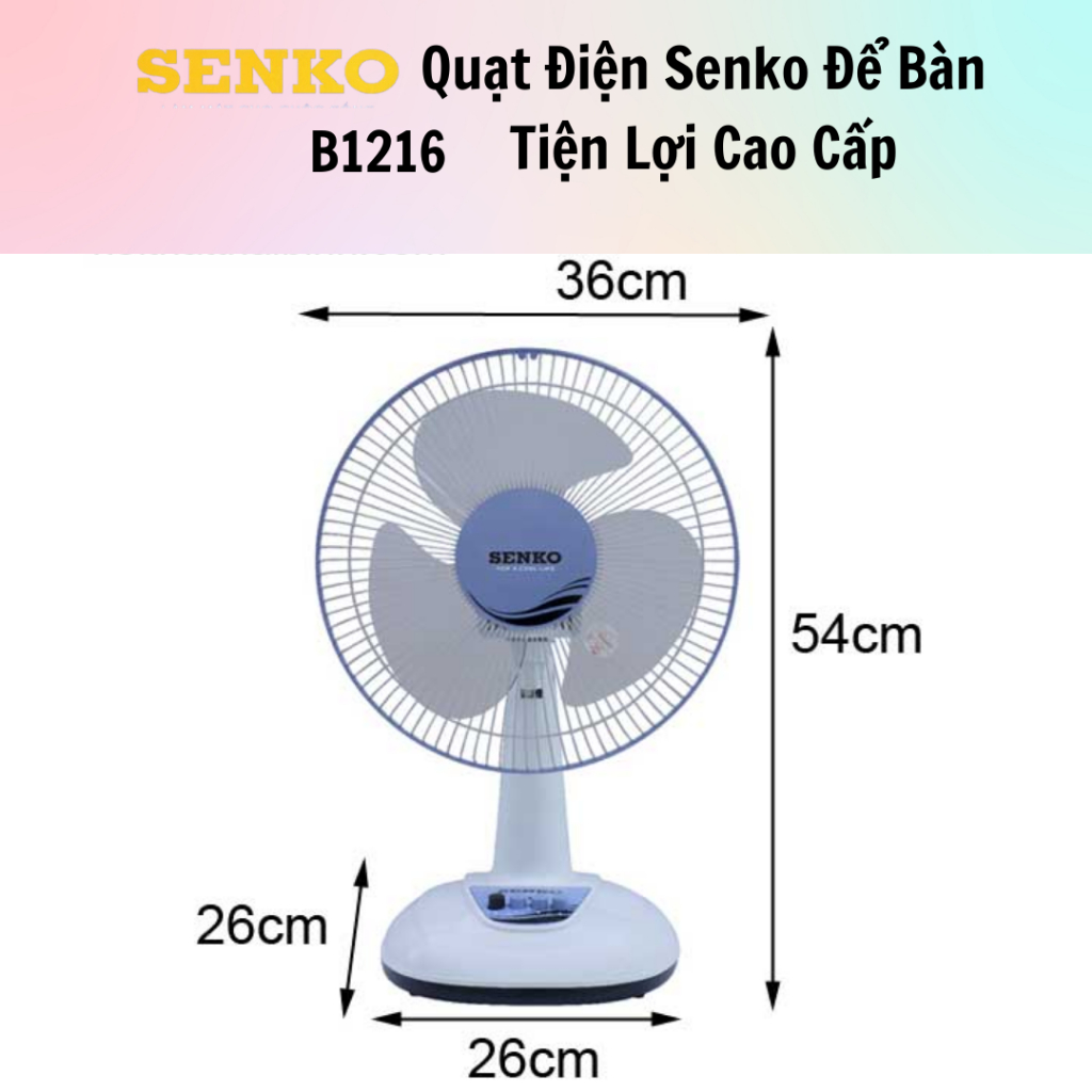 Quạt điện Senko để bàn tiện lợi cao cấp B1216/B1213/B1210 màu ngẫu nhiên - Hàng Chính Hãng