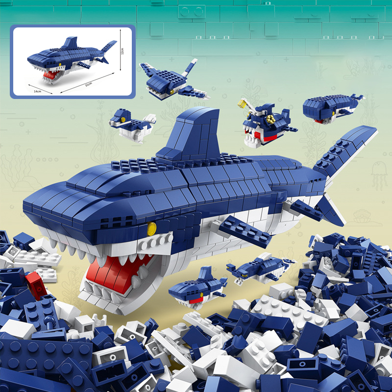 Bộ đồ chơi lego cá mập 1000 chi tiết, mô hình lắp ráp lego cá mập 6 trong 1 đồ chơi trẻ em