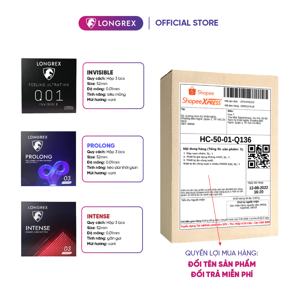 Bao cao su Longrex siêu mỏng Real Feel, nhiều gel bôi trơn, size 52mm, hương bạc hà chất lượng cao cấp hộp 10 bcs LR03