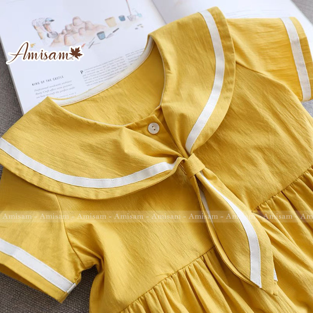 Váy bé gái cổ thuỷ thủ AMISAM chất thô cotton màu sắc tươi sáng dễ mặc AM155