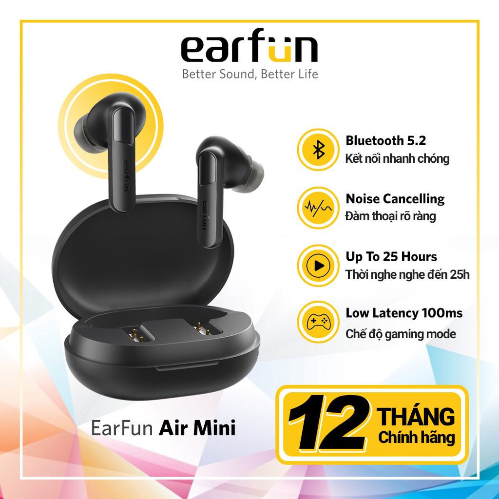 Tai nghe True wireless EarFun Air Mini thời gian nghe 5h, bluetooth 5.2