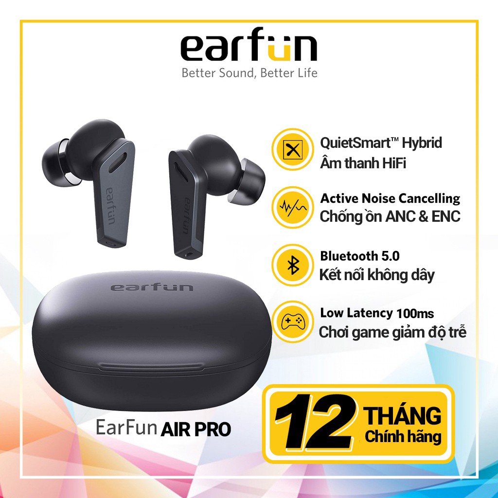 Tai nghe True Wireless EarFun Air Pro Chống ồn ANC thời gian nghe 9h, Chống nước IPX5,