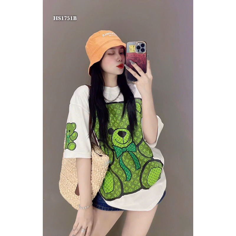 Áo thun cotton su form rộng tay lỡ - gấu eovi
