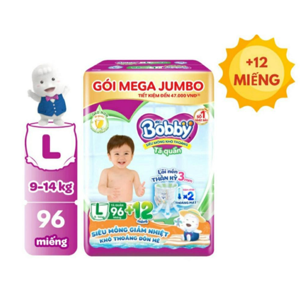 Tã quần Bobby mới Mega Jumbo L96+12 miếng