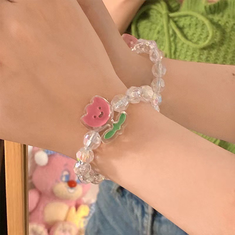 Vòng Đeo Tay, Dây Cột Tóc Chuỗi Hạt Pha Lê Hình Gấu, Hoa Tuylip, Vịt, Ong, Dễ Thương Phong Cách Hàn Quốc