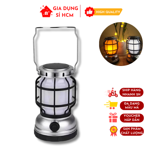 Đèn Bão Đèn Cắm Trại Dùng Pin Sạc Và Năng Lượng Mặt Trời Có Cổng USB Có Thể Sạc Điện Thoại ZJ: 1990T