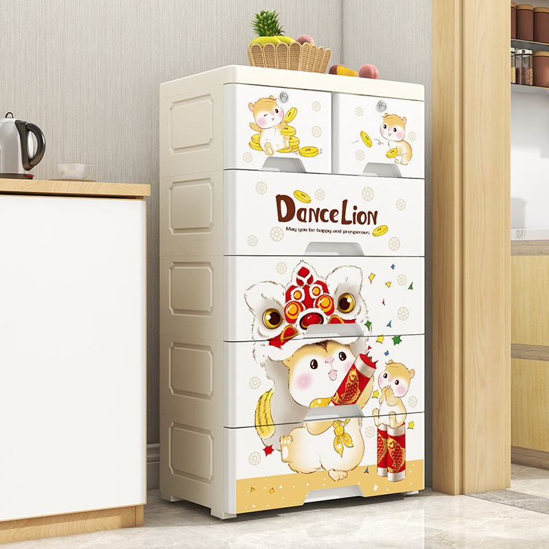 Tủ nhựa cho bé , Nhựa PP An Toàn，Có in hình động vật dễ thương (Chiều rộng 50CM) 4、5、6 Tầng