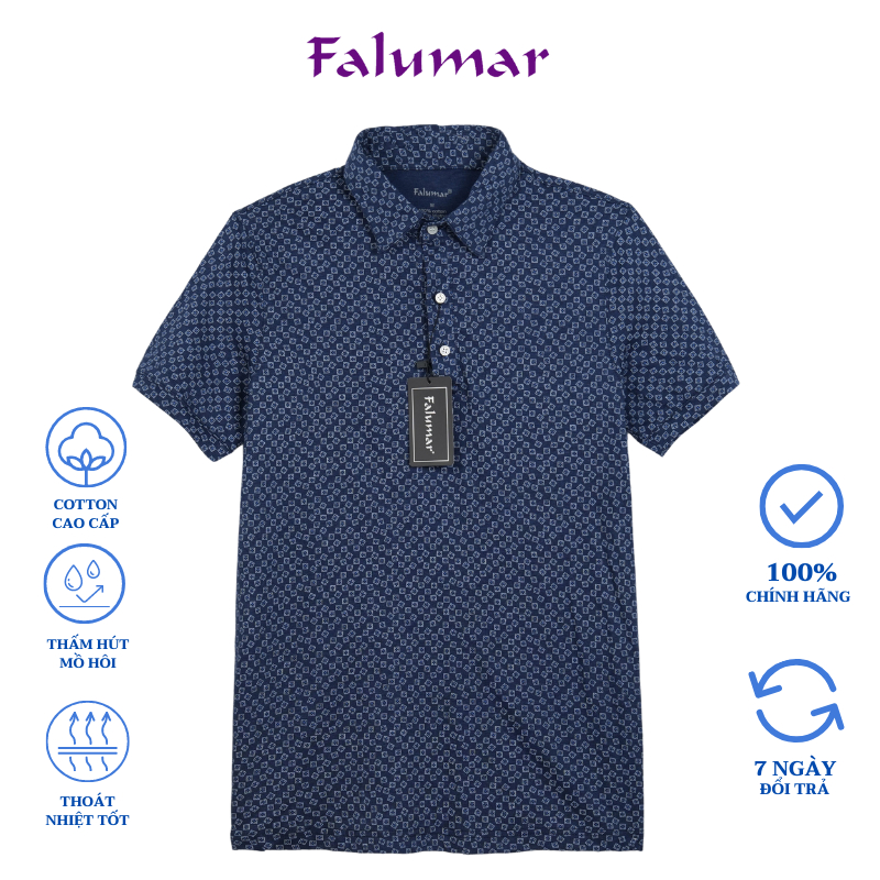 Áo polo FALUMAR cho nam, áo phông cổ bẻ cotton hoạ tiết cho thanh niên và trung niên