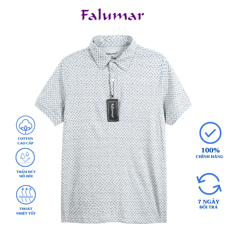 Áo polo FALUMAR cho nam, áo phông cổ bẻ cotton hoạ tiết cho thanh niên và trung niên