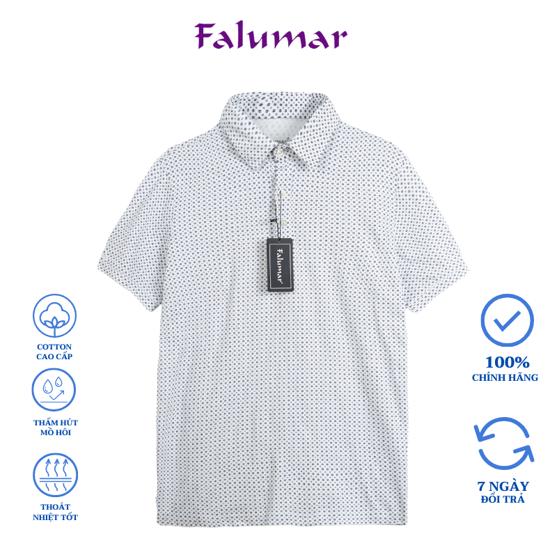 Áo polo FALUMAR cho nam, áo phông cổ bẻ cotton hoạ tiết cho thanh niên và trung niên