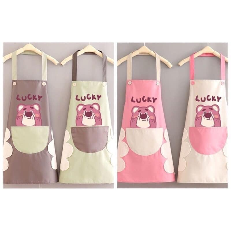 Tạo dề nấu ăn, họa tiết hình gấu, dâu tây dễ thương