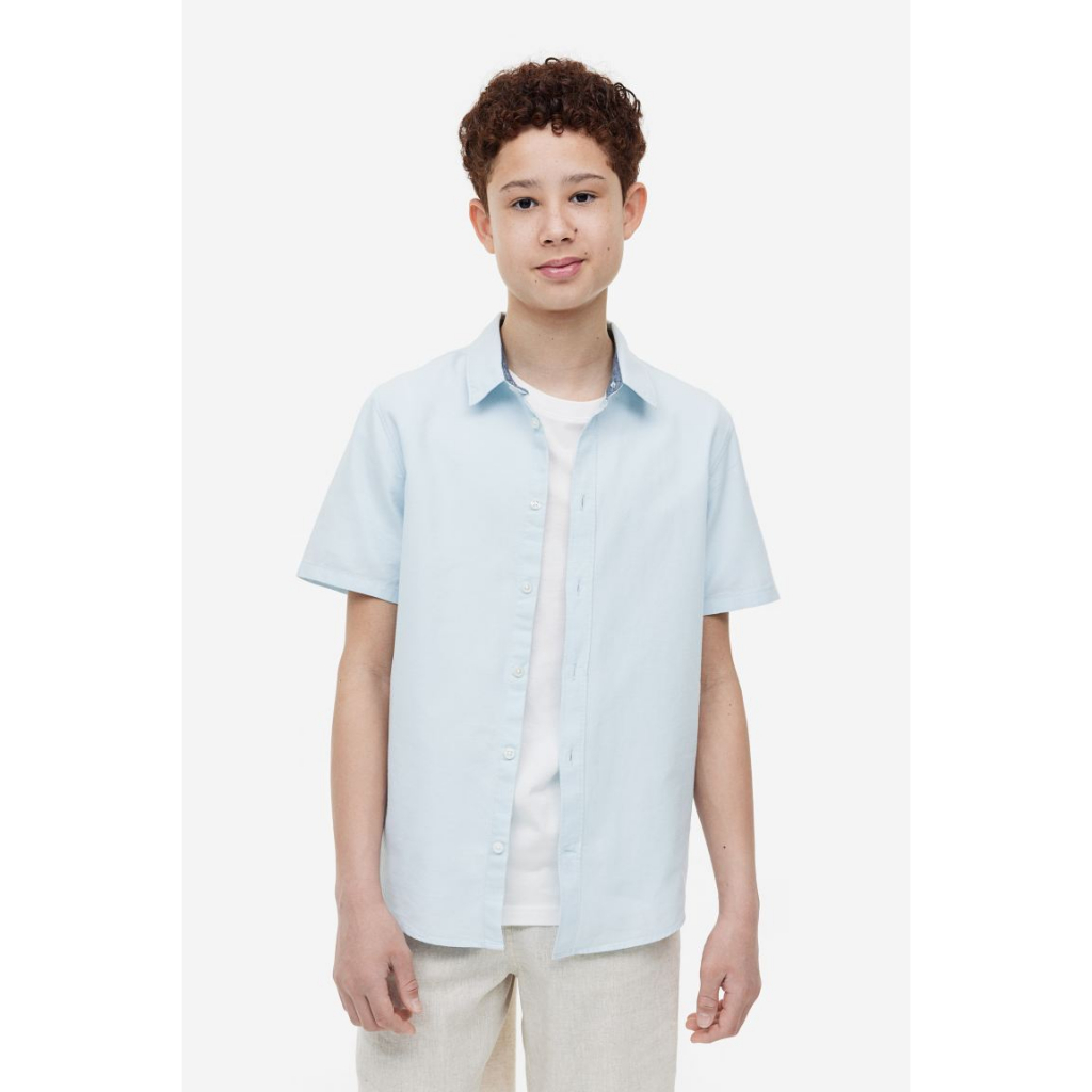 * ÁO SƠ MI NGẮN TAY - HM - CHẤT COTTON MỀM, MÁT - MÀU XANH, CÓ TÚI TRƯỚC