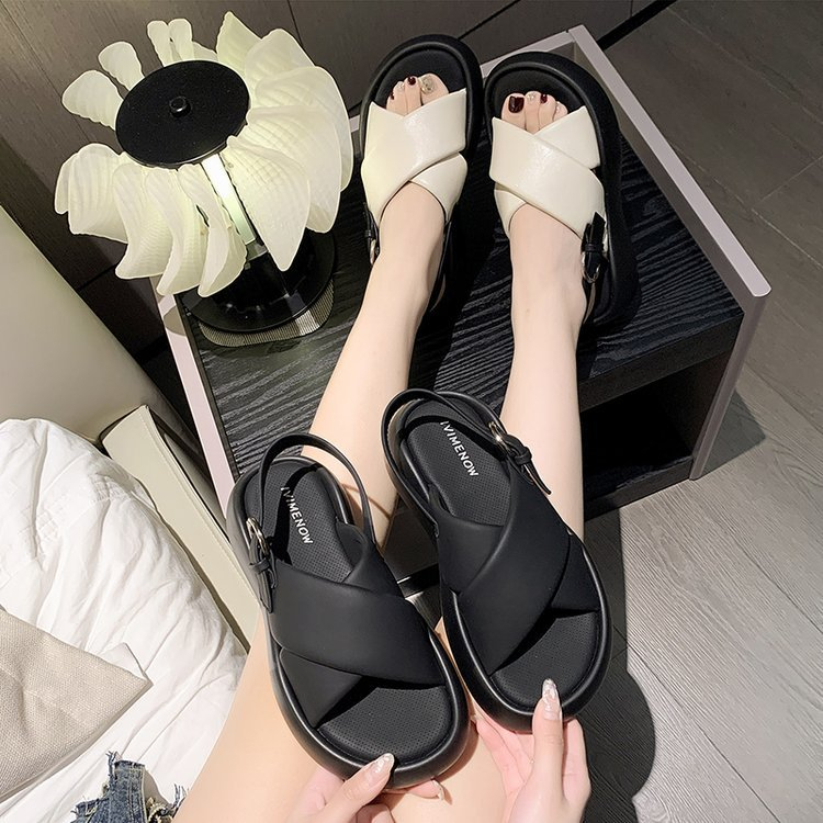 [ZJMJULEE] Giày sandal quai hậu nữ đế bệt Laner full box 2023 quai da cao cấp - dép quai hậu đế cao