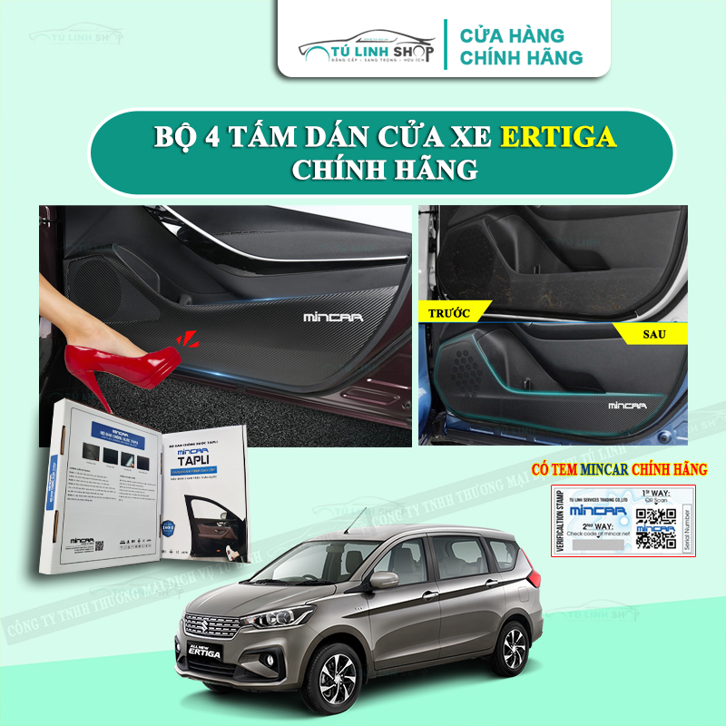 Bộ 4 Tấm dán Tapli xe ERTIGA chống trầy xước cửa xe, chống xước tapi cửa ô tô bằng Carbon Air Fiber cao cấp