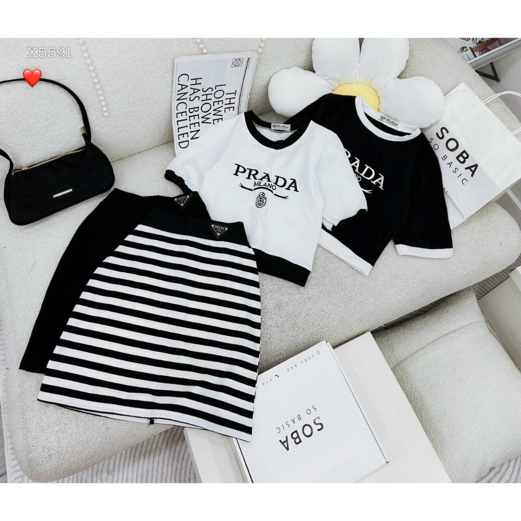 set áo croptop pa ra da chân váy ôm chất gân đẹp