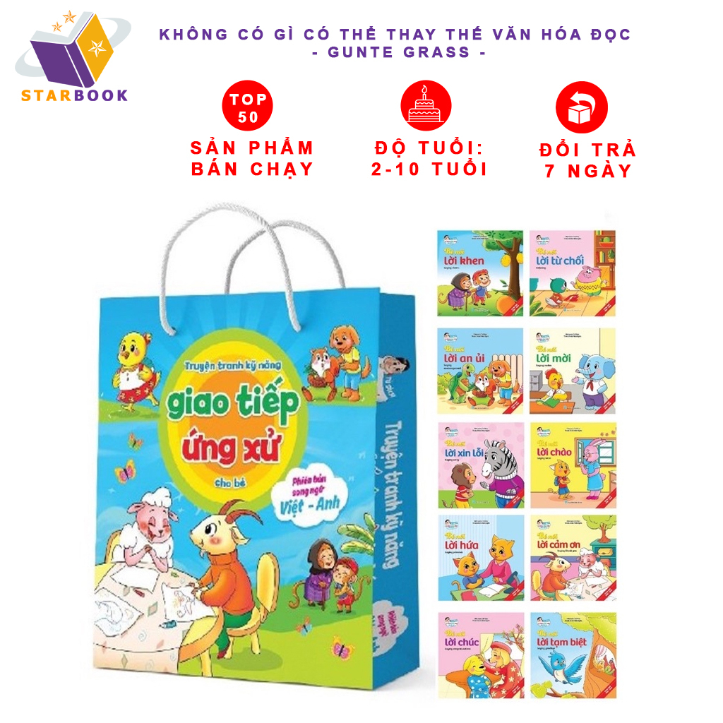 Truyện Tranh Kỹ Năng Giao Tiếp Ứng Xử Song Ngữ Có File Nghe Đọc (quét QR) 10 Cuốn Cho Bé Từ 2-10 Tuổi