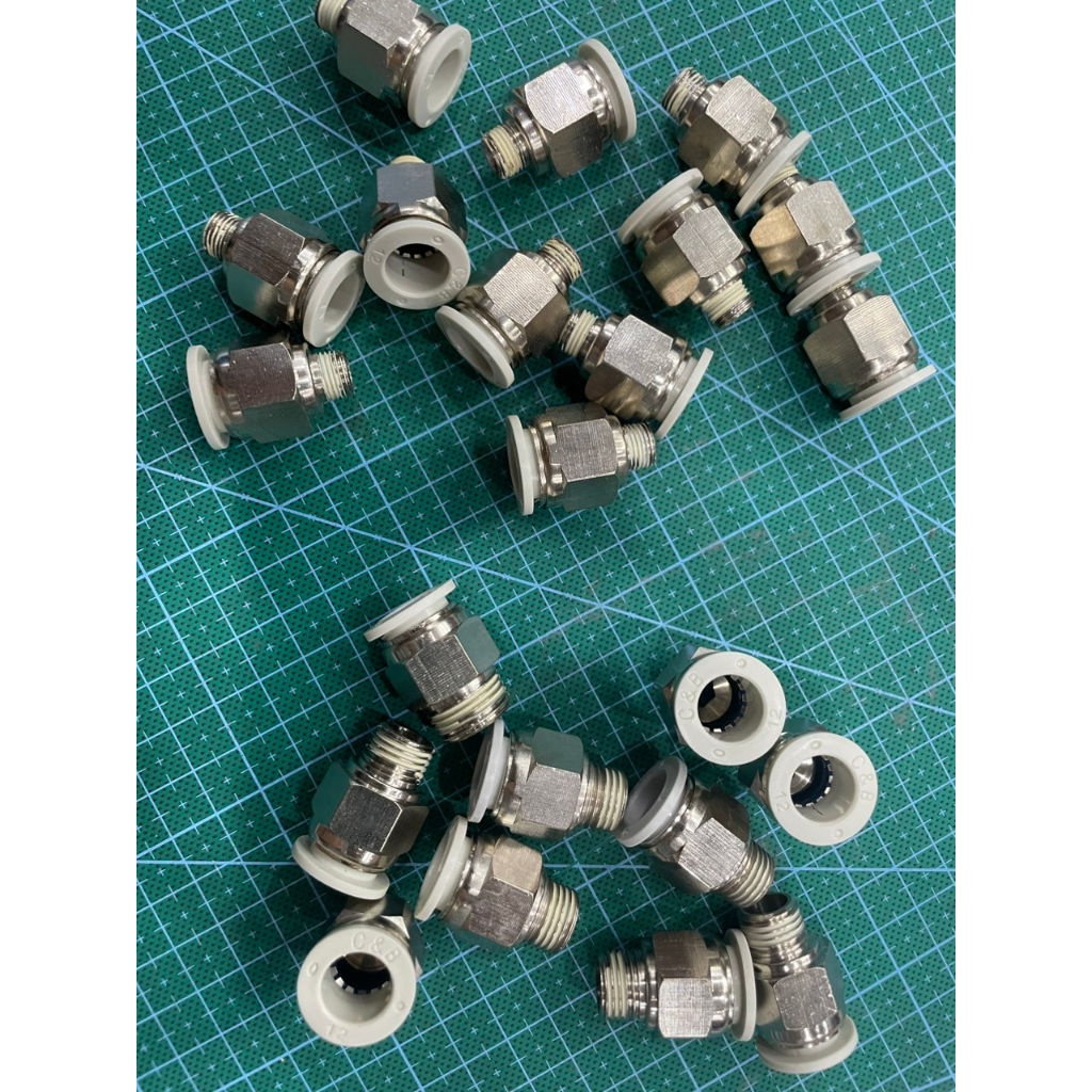 Cút nối nhanh cắm dây hơi 12mm có chân ren inox