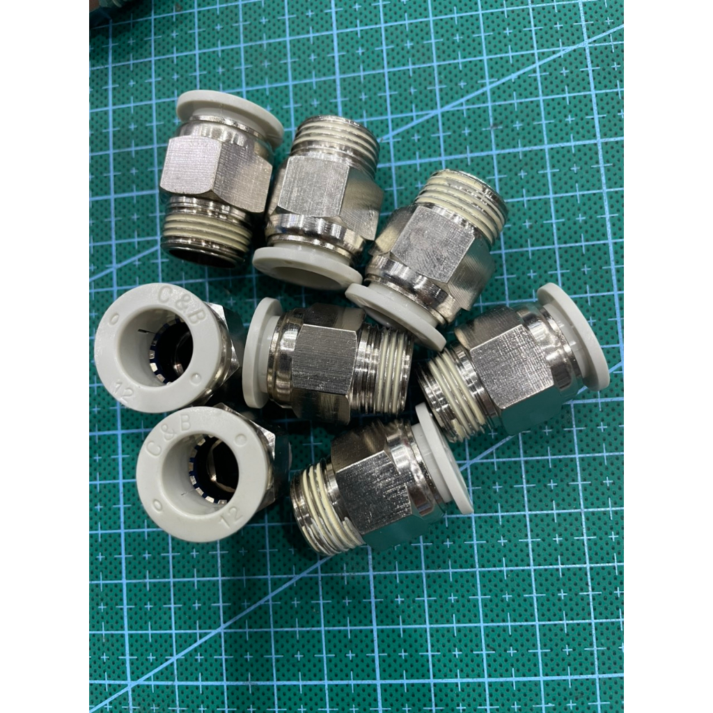 Cút nối nhanh cắm dây hơi 12mm có chân ren inox