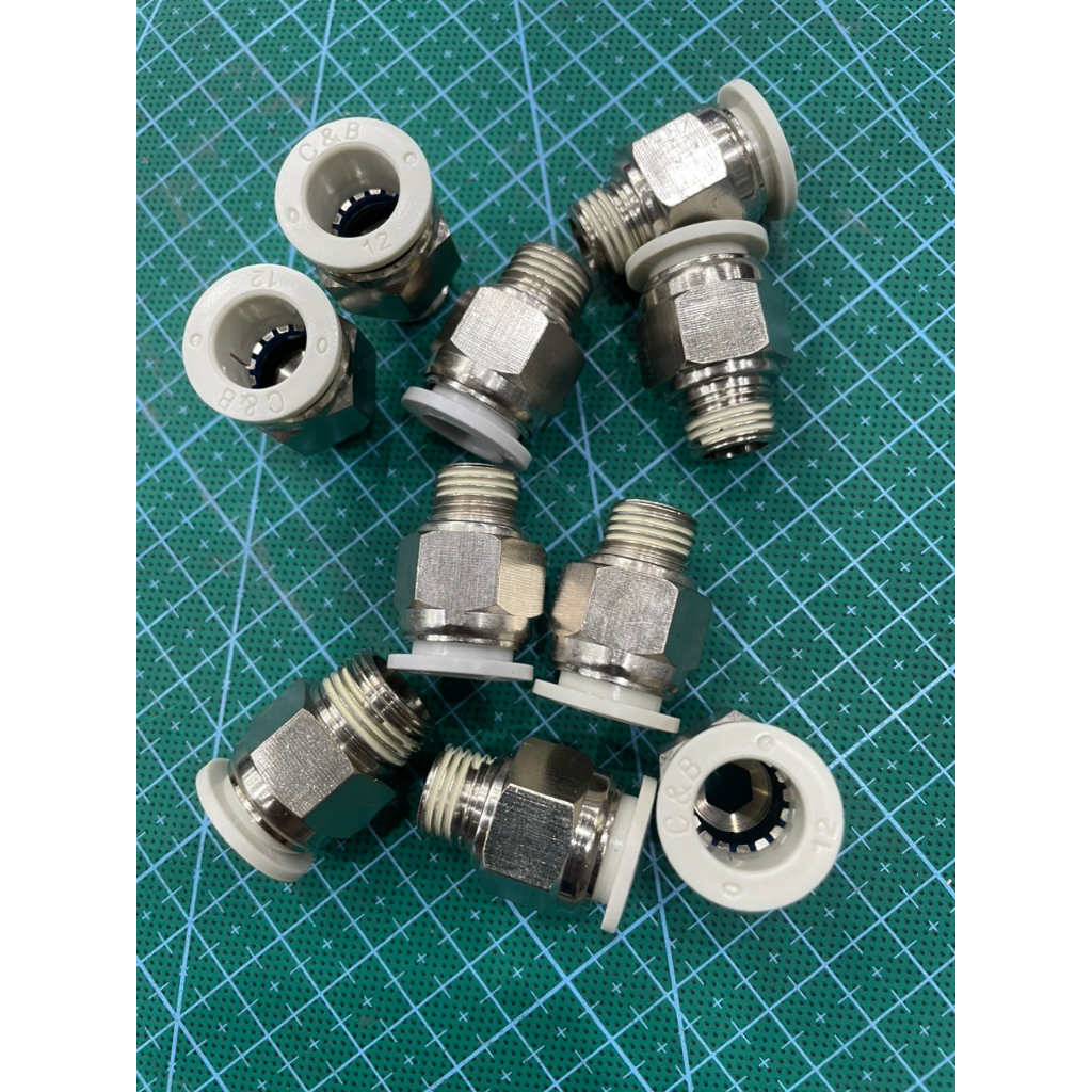 Cút nối nhanh cắm dây hơi 12mm có chân ren inox