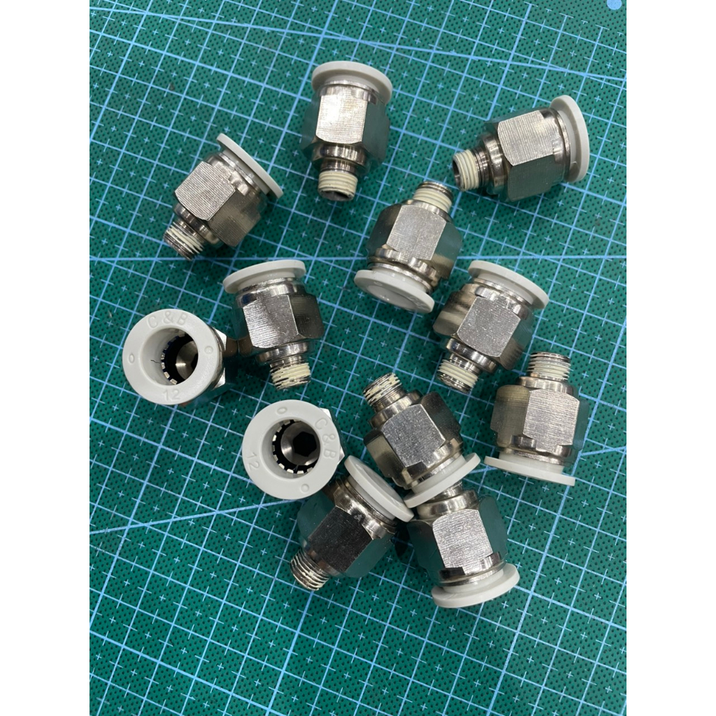 Cút nối nhanh cắm dây hơi 12mm có chân ren inox