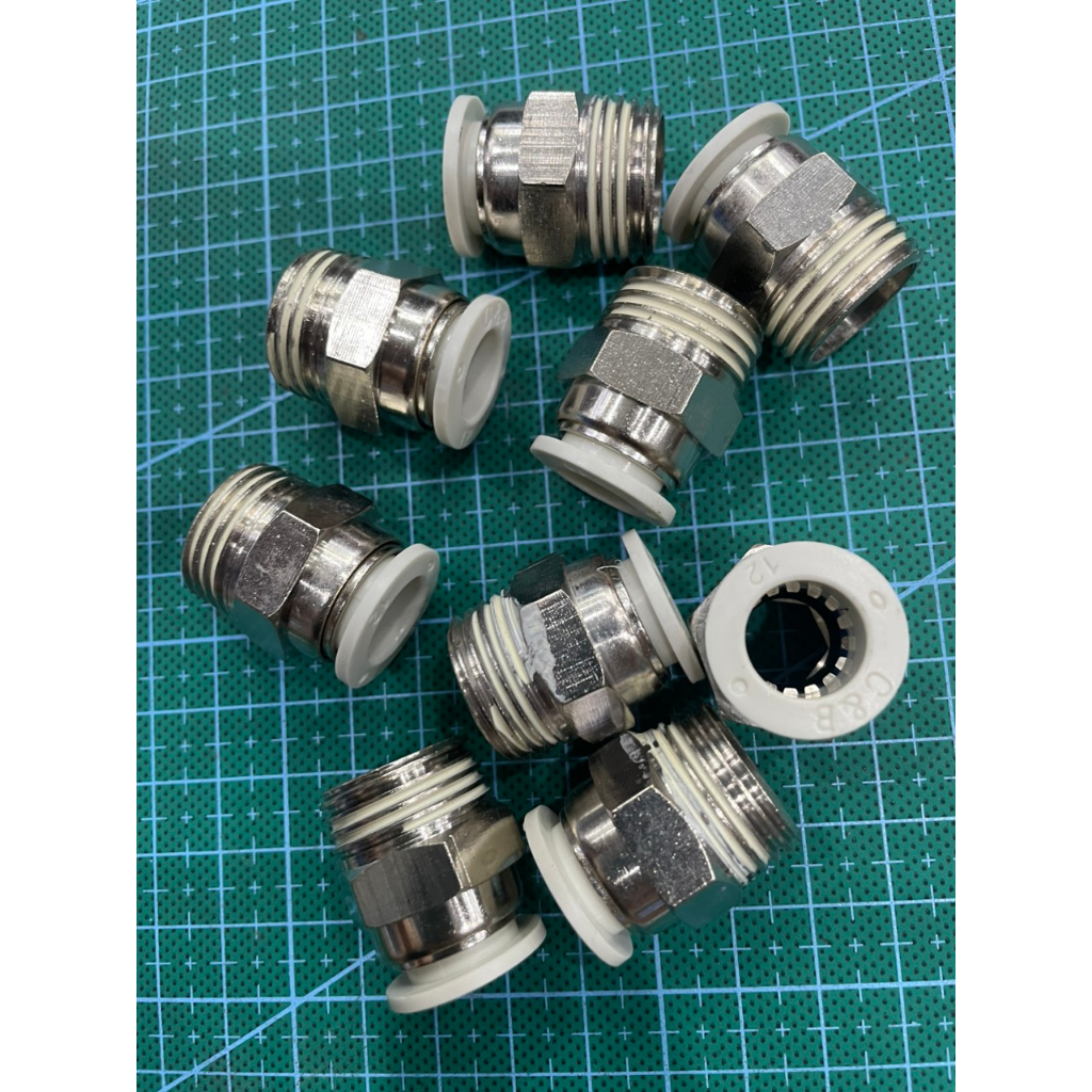 Cút nối nhanh cắm dây hơi 12mm có chân ren inox