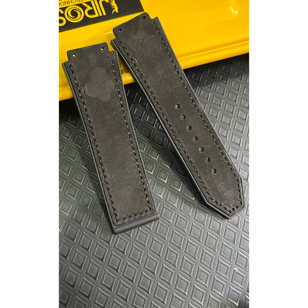 Dây đồng hồ HBT case 45mm da lộn đen mẫu mới size dây A = 17, B = 25, C = 22