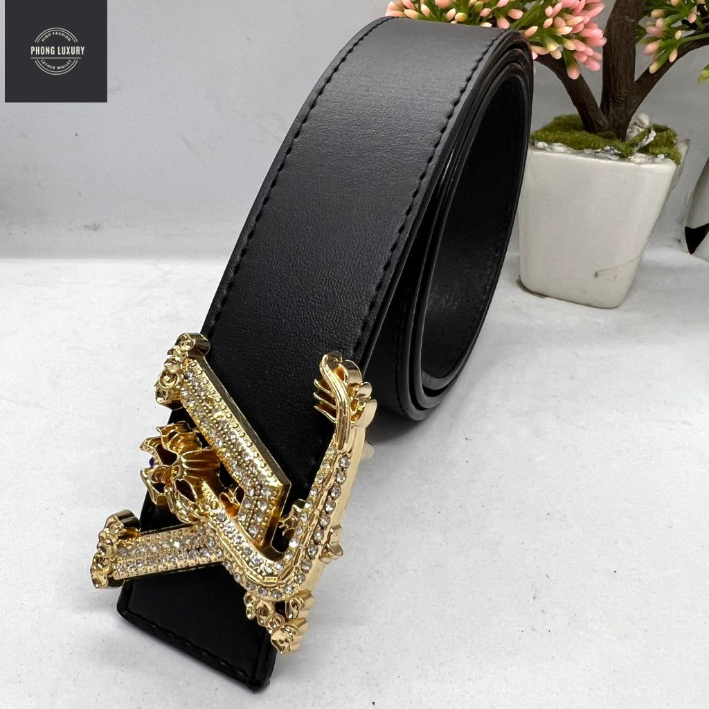 Thắt Lưng Nam/ Dây Nịt Nam Mặt Rồng Đính Đá Chất Liệu Mặt Thép Không Gỉ, Dây Mềm Da Tổng Hợp PVC Màu Đen Độ Bền Cao