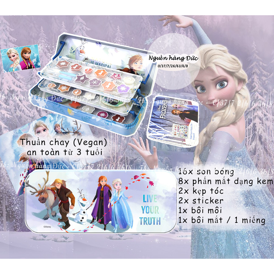 Bộ dụng cụ trang điểm Elsa Bella, Son dưỡng thuần chay có màu, son môi, phấn mắt trẻ em, an toàn cho bé