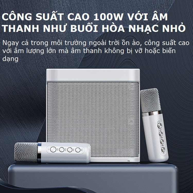 Loa Karaoke Bluetooth Kèm 2 Micro Không Dây Gutek YS-203 Âm Thanh Hay Siêu Trầm Công Suất Lớn Nhỏ Gọn Tiện Lợi