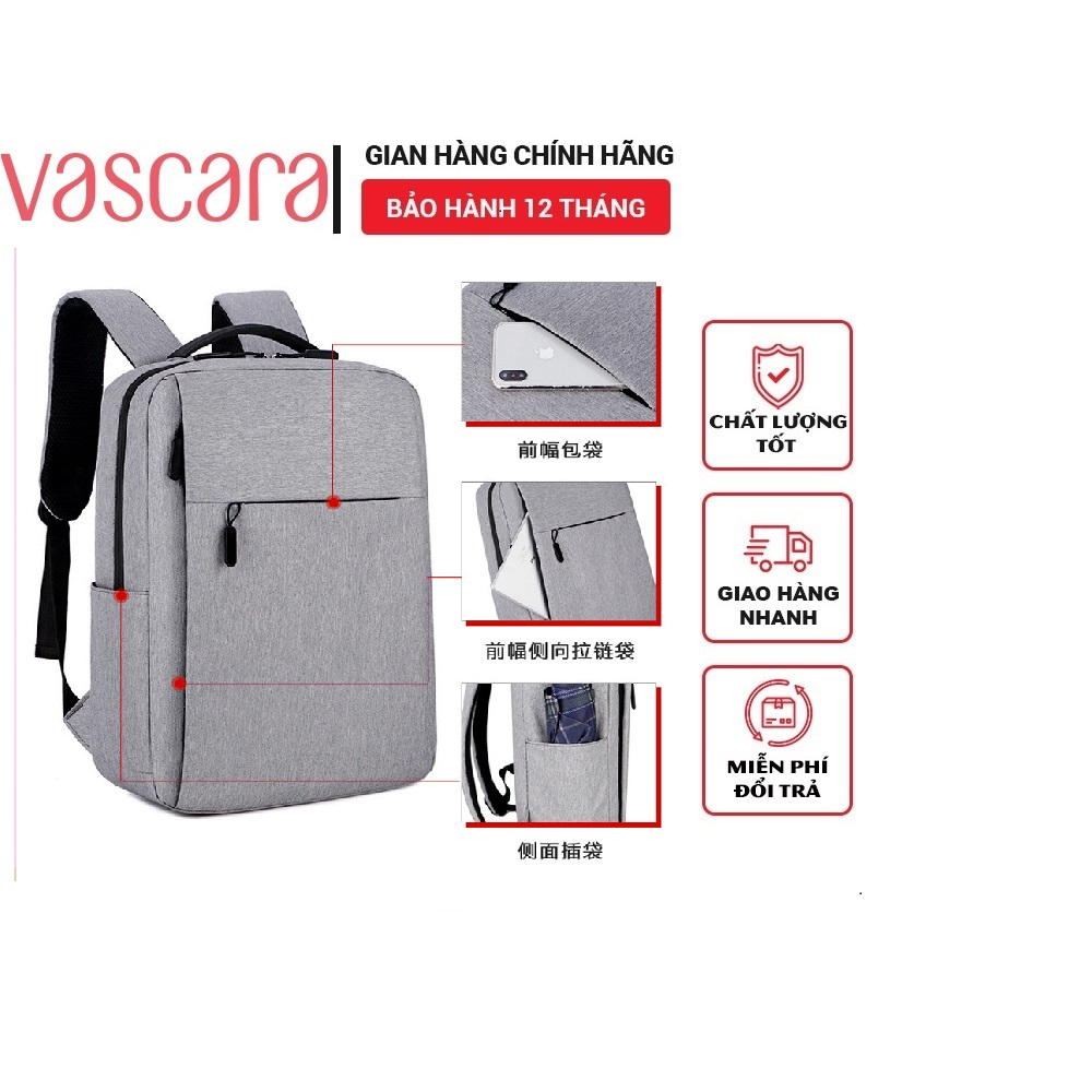 Ba Lô Laptop Chống Nước USB VASCARA Ba Lô Thể Thao Công Sở Đi Lại Túi Máy Tính Du Lịch Học Ba Lô 2023