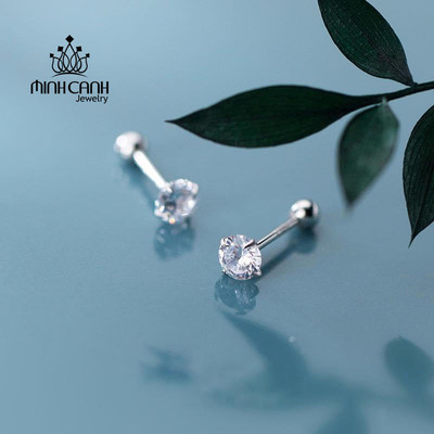 Bông Tai Bạc Nụ Đá Ren Xoắn - Minh Canh Jewelry