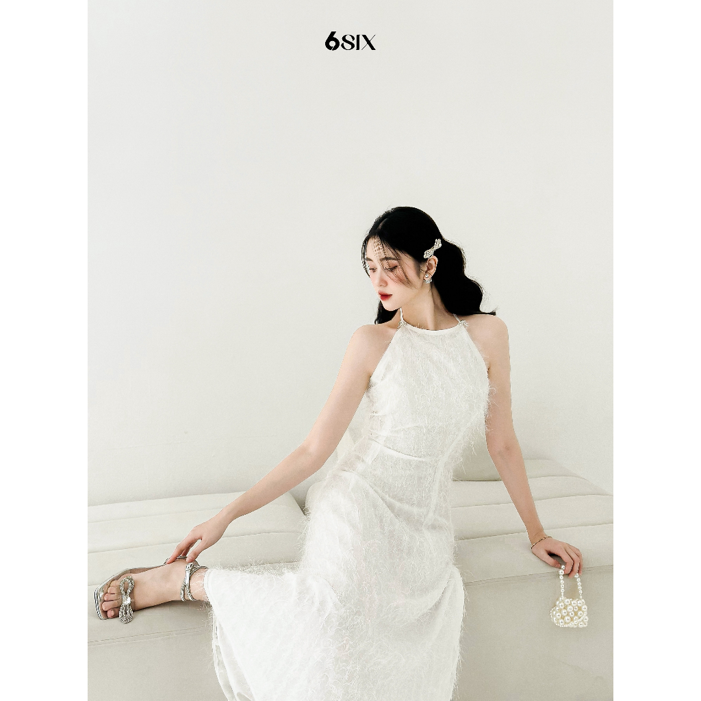 Váy CELIN cổ yếm lông tơ
