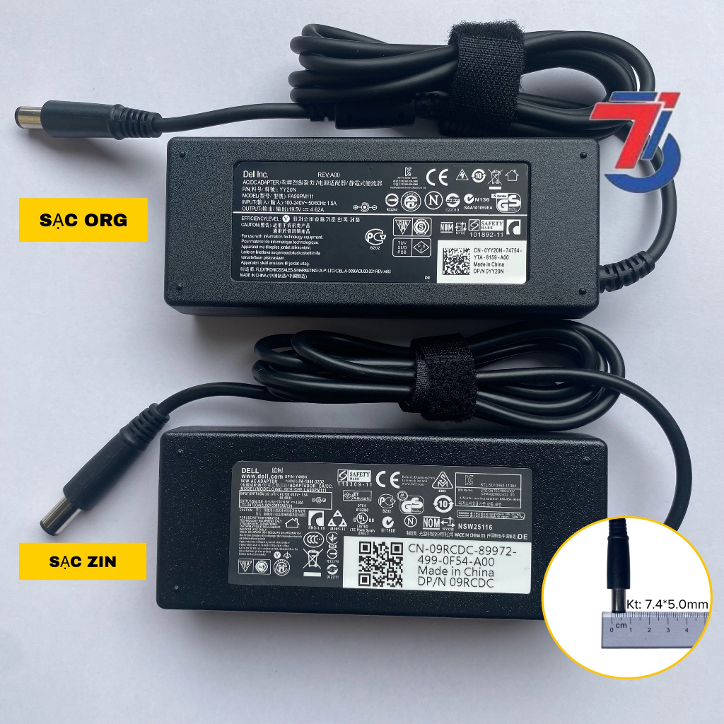Sạc Laptop DELL 19V3.34A; 19V4.62A CHÂN KIM TO 7.4*5.0mm loại tốt - Adapter Dell Original